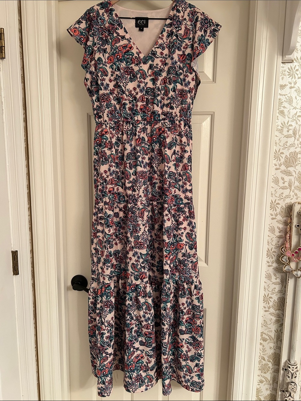Eci New York cream floral maxi dress